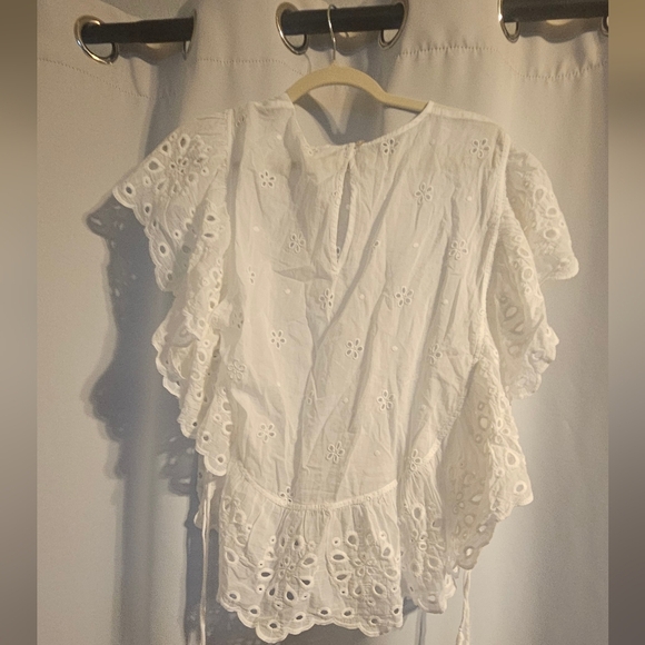 Unsubscribed Womens White Eyelet Ruffle Top NWT S, M, L - Picture 3 of 3